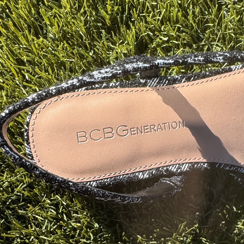 BCBGeneration Black and White Tweed Slingback Heels - Picture 10 of 15